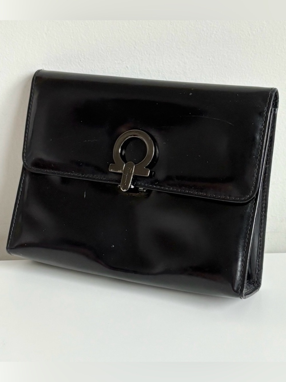 Salvatore Ferragamo Patent Leather Black Pouch